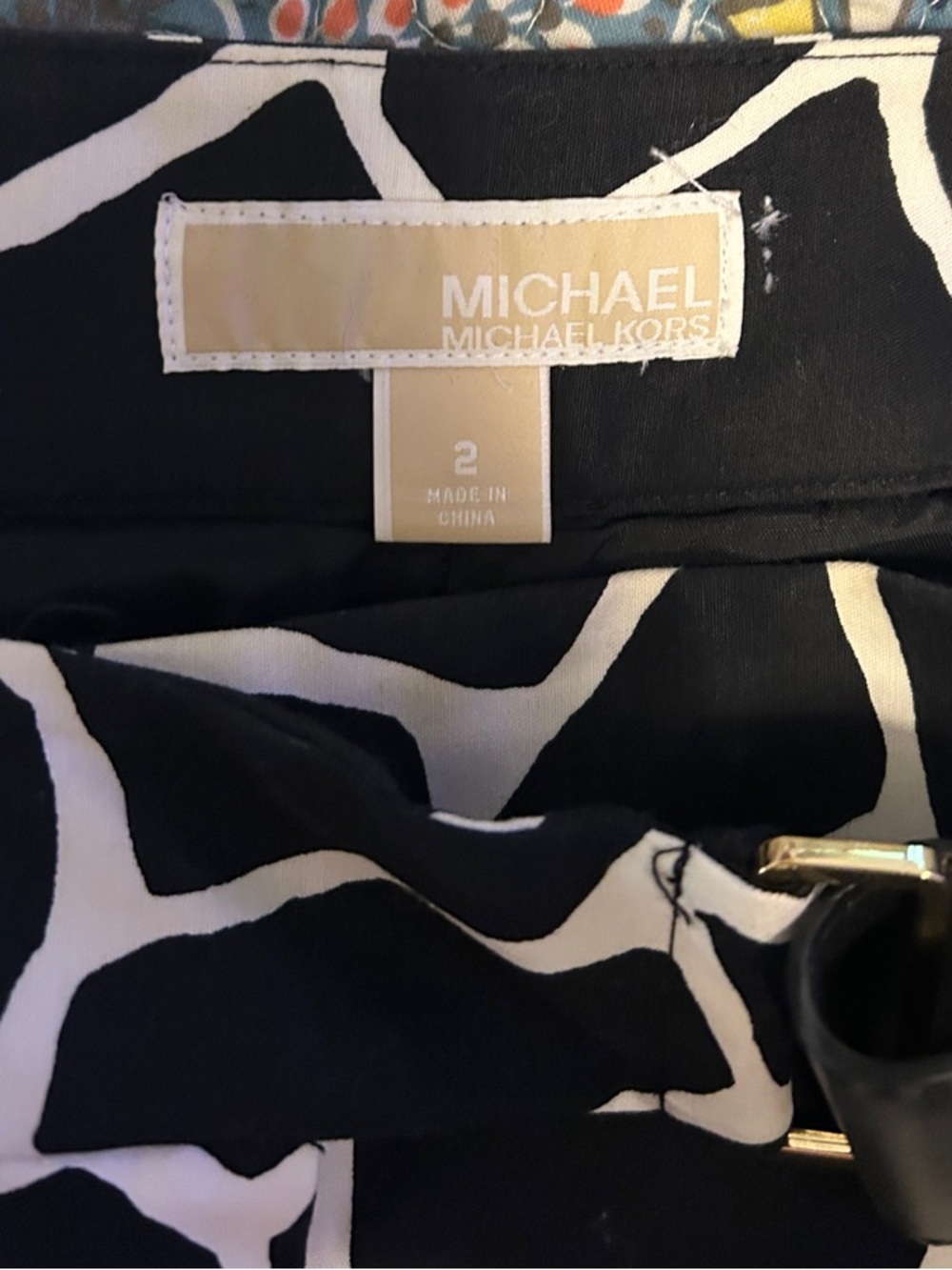 MICHAEL Michael Kors Black and White Patterned Belted Skirt (dry cleaning)